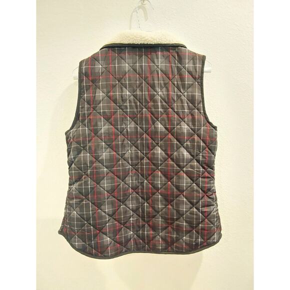 British Khaki Cozy Black Grey Red Plaid Vest with Sherpa Collar Size M SALE!!! - Picture 2 of 4